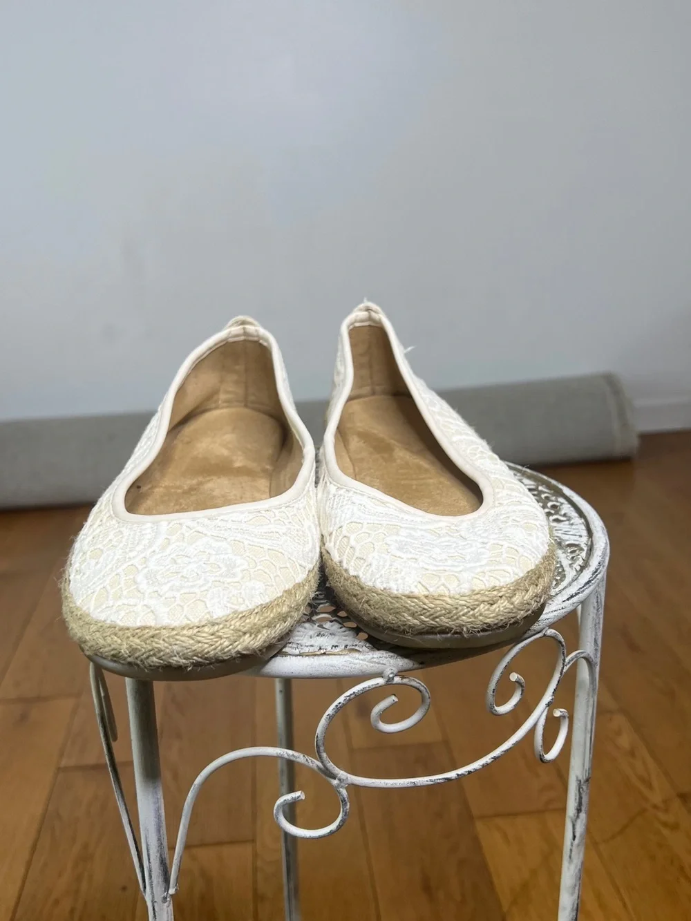 Aerosole Lace Espadrilles Flats in Cream - Women's Slip-On Casual Shoes